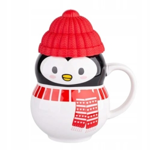 Kubek zimowy - pingwin z silikonową czapką 380ml