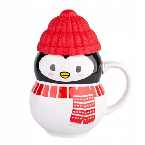 Kubek zimowy - pingwin z silikonową czapką 380ml