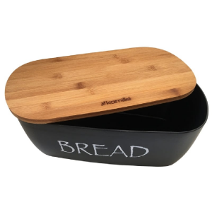 Chlebak z pokrywą bambusową czarny KM1132B
