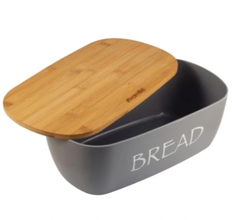 Chlebak z pokrywą bambusową szary KM1132